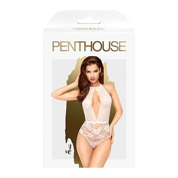 Боді з глибоким декольте та високими трусиками Penthouse - Toxic Powder White
