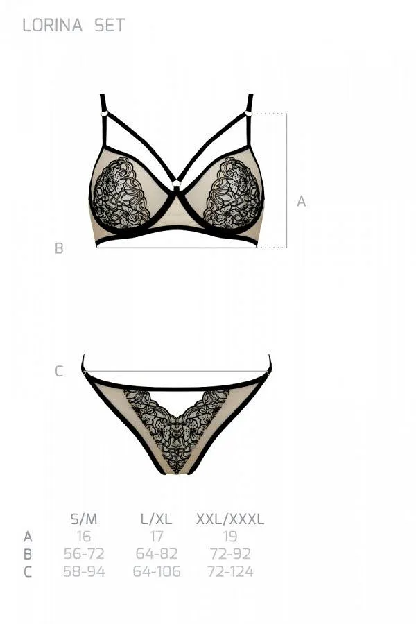 Комплект Passion LORINA SET, , beige, бюстгальтер та трусики