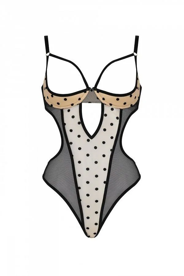 Еротичне боді Passion MARINA BODY, , beige, з відкритими чашками