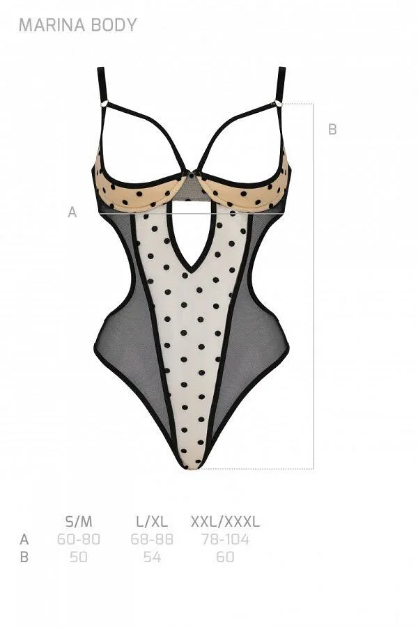 Еротичне боді Passion MARINA BODY, , beige, з відкритими чашками