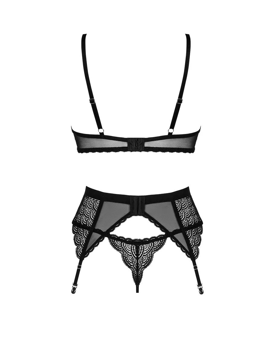 Комплект Obsessive Chemeris 3-pcs set , стрінги, пояс для панчіх, бюстгальтер