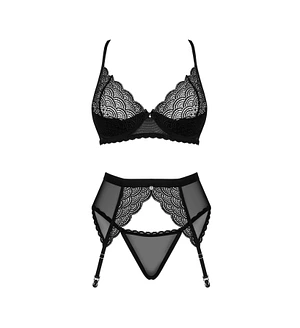 Комплект Obsessive Chemeris 3-pcs set , стрінги, пояс для панчіх, бюстгальтер