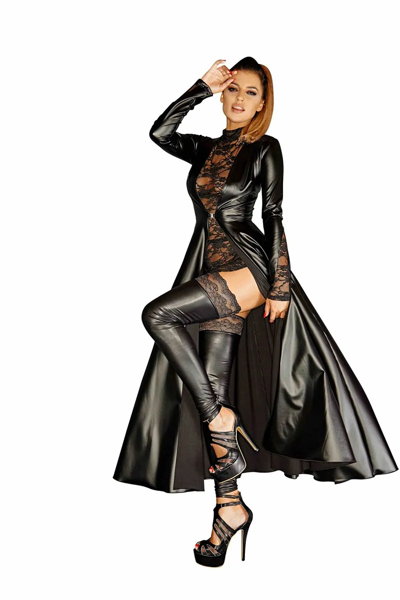 Сукня-плащ з мокрим ефектом Noir Handmade F128C Powerwetlook gown coat