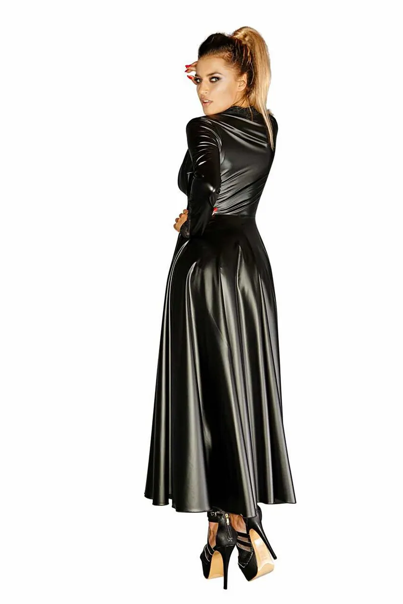 Сукня-плащ з мокрим ефектом Noir Handmade F128C Powerwetlook gown coat