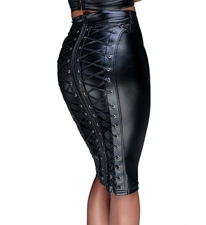 Спідниця-олівець зі шнурівкою Noir Handmade F152 Powerwetlook pencil skirt, 3XL, з мокрим ефектом