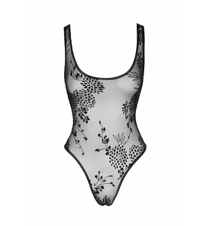 Боді Noir Handmade F242 Tulle body with patterned flock embroidery