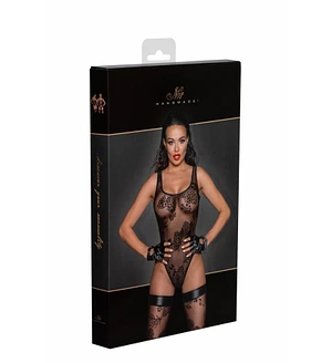 Боді Noir Handmade F242 Tulle body with patterned flock embroidery
