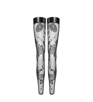 Панчохи без миска Noir Handmade F243 Tulle stockings with patterned flock embroidery