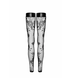 Панчохи без миска Noir Handmade F243 Tulle stockings with patterned flock embroidery