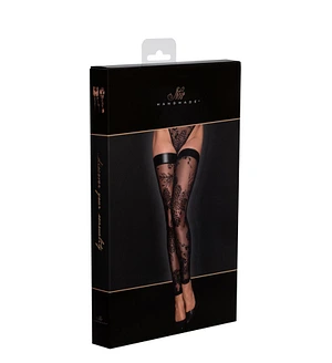 Панчохи без миска Noir Handmade F243 Tulle stockings with patterned flock embroidery