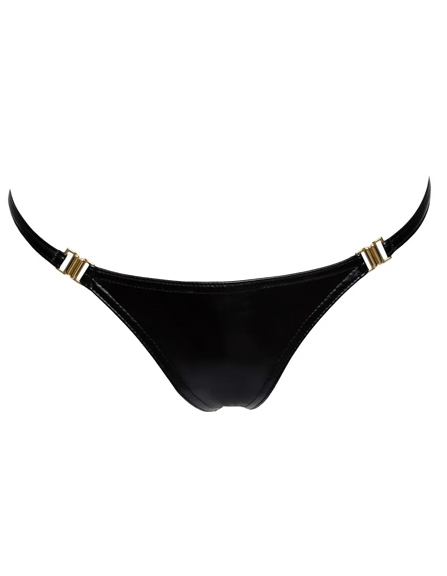 Трусики з мокрим ефектом Noir Handmade P008 Powerwetlook panty with clasp, , на застібках