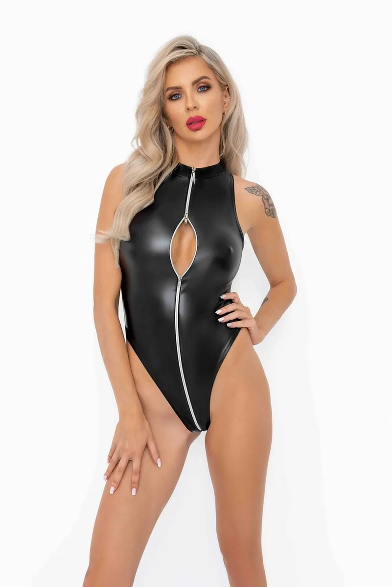 Боді з мокрим ефектом Noir Handmade F294 Powerwetlook bodysuit with front zipper