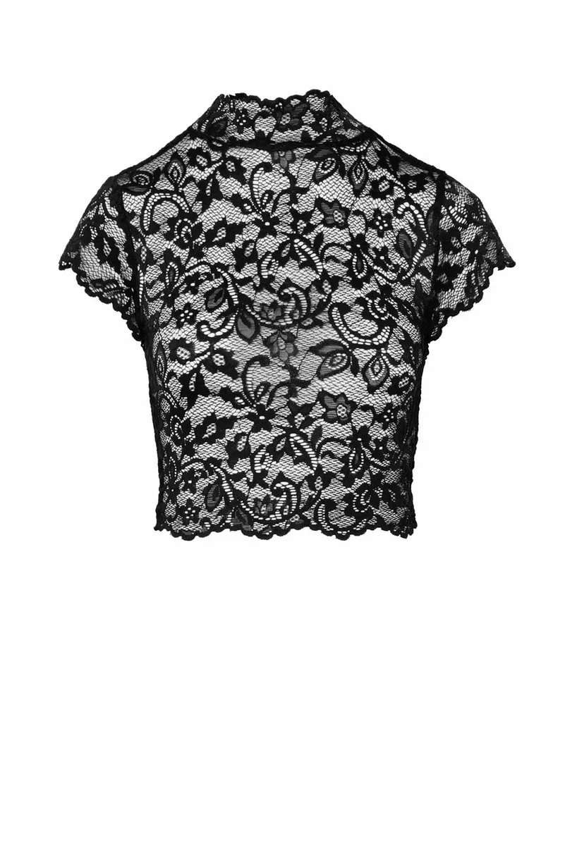 Топ Noir Handmade F303 Essence, , black, мереживний, короткий рукав, комір-стійка
