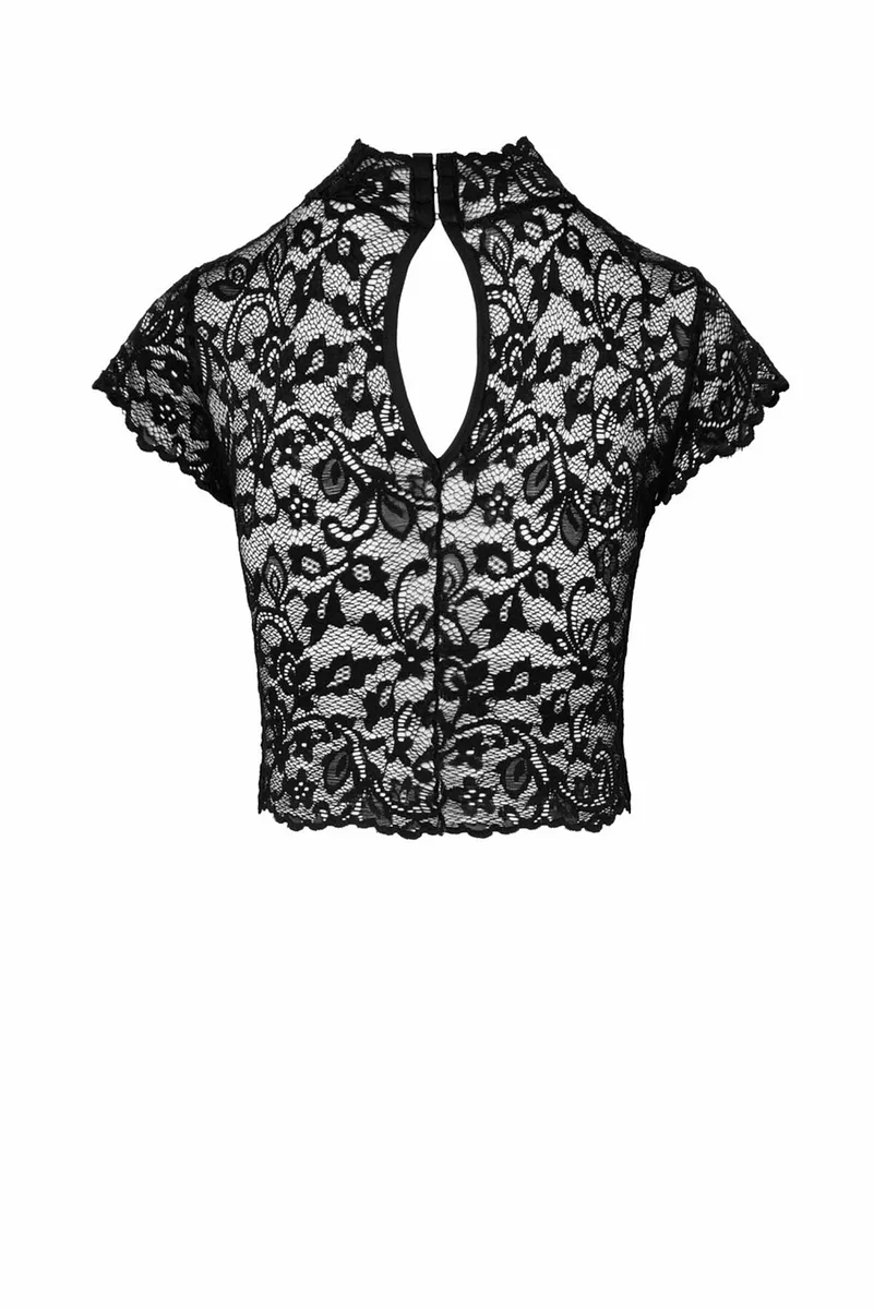 Топ Noir Handmade F303 Essence, , black, мереживний, короткий рукав, комір-стійка