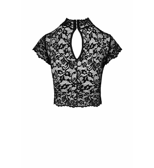 Топ Noir Handmade F303 Essence, , black, мереживний, короткий рукав, комір-стійка