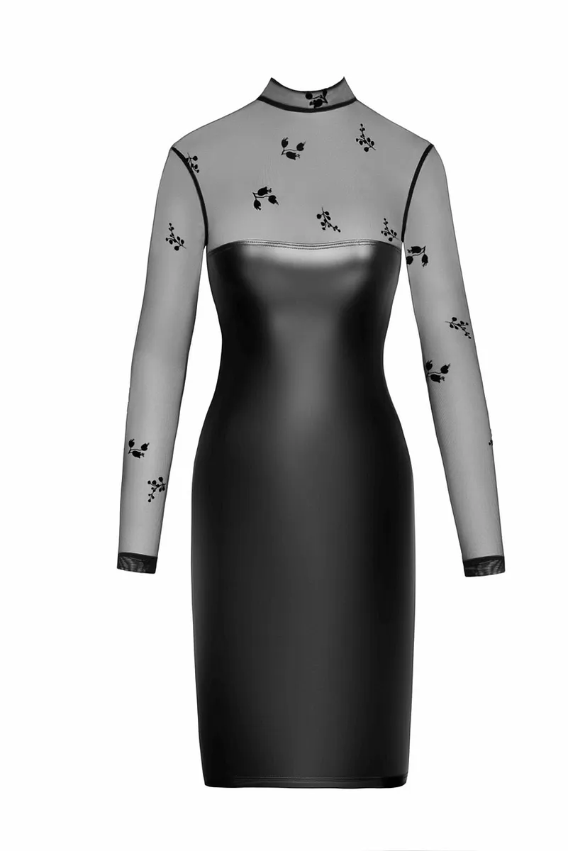 Сукня Noir Handmade F310 Sublime, , black, міді, мокрий ефект, верх — сітка, довгий рукав