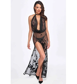 Сукня Noir Handmade F312 Divinity, 3XL, black, прозора, до підлоги, відкрита спина, розріз збоку