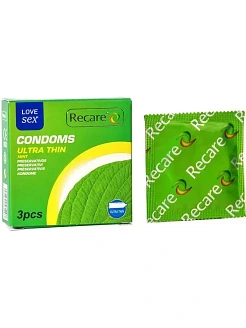 Презервативи Ultra Thin Mint Condoms 3 шт, ультратонкі, аромат: м'ята