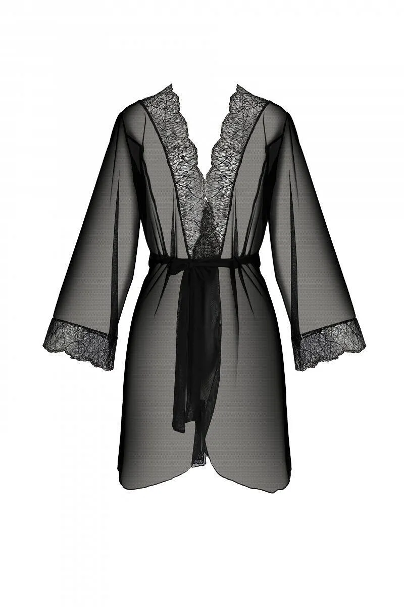 Пеньюар Passion AMBERLY PEIGNOIR black, , пояс у комплекті