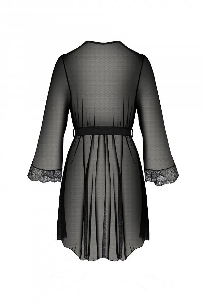 Пеньюар Passion AMBERLY PEIGNOIR black, , пояс у комплекті