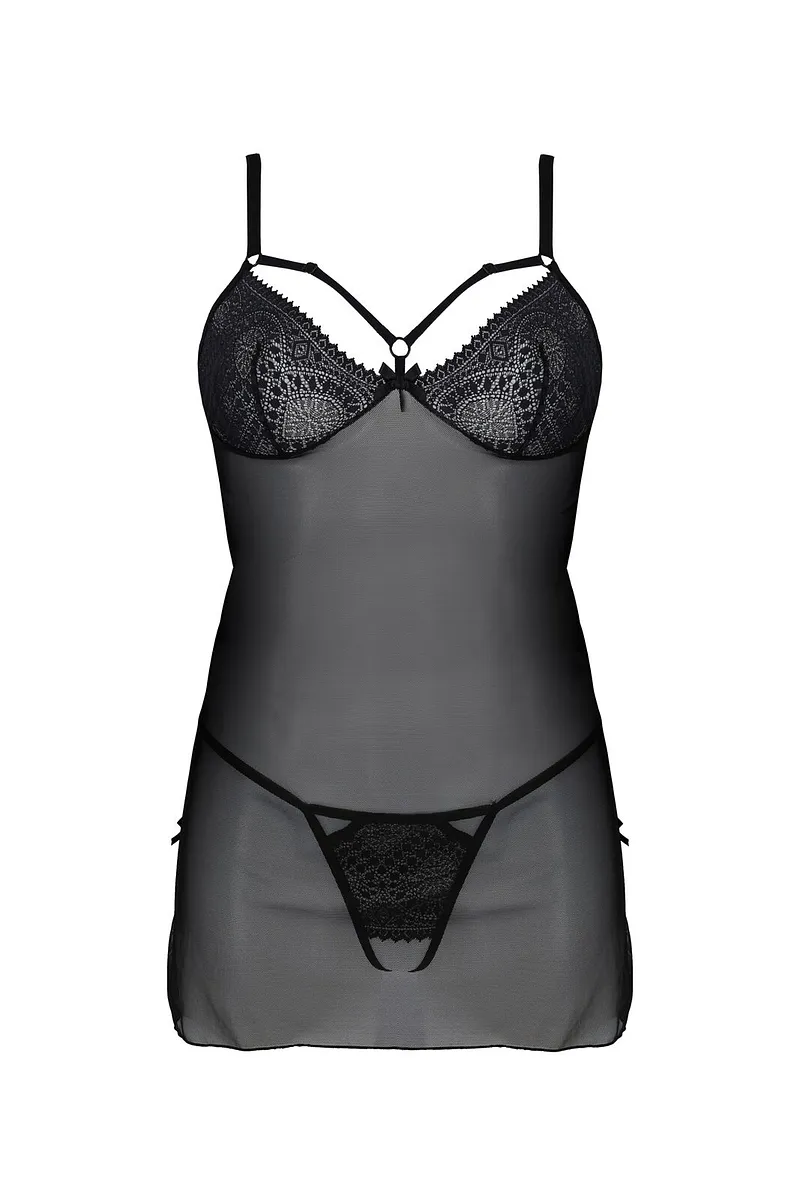 Пеньюар Passion DROSERA CHEMISE , , мереживний ліф зі стрепами, трусики в комплекті