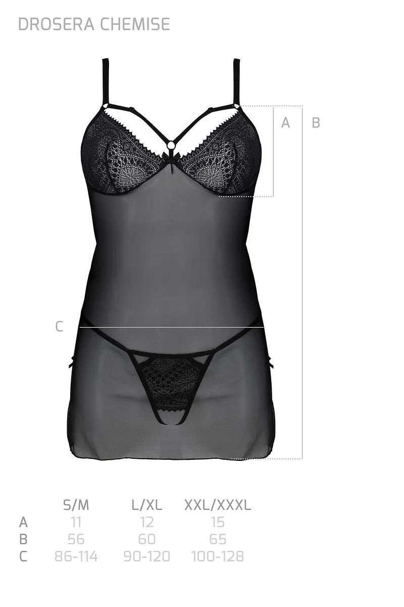 Пеньюар Passion DROSERA CHEMISE , , мереживний ліф зі стрепами, трусики в комплекті