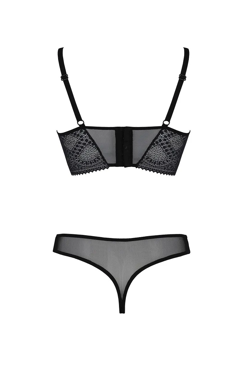 Комплект Passion DROSERA SET black S/M, сітка+мереживо, бюстьє та трусики танга