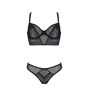 Комплект Passion DROSERA SET black S/M, сітка+мереживо, бюстьє та трусики танга