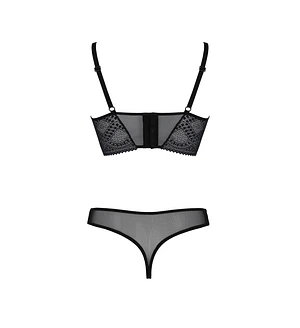 Комплект Passion DROSERA SET black S/M, сітка+мереживо, бюстьє та трусики танга
