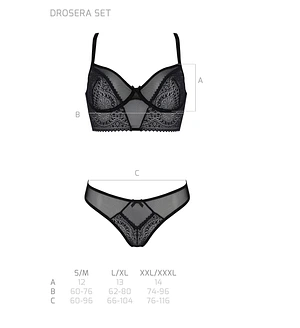 Комплект Passion DROSERA SET black S/M, сітка+мереживо, бюстьє та трусики танга