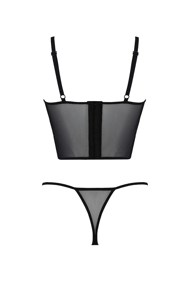 Комплект Passion KERRIA SET black, XXL/XXXL сітка+мереживо, бюстьє та стрінги