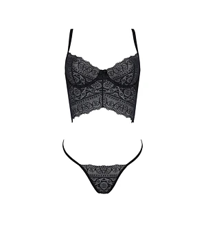 Комплект Passion KERRIA SET black, XXL/XXXL сітка+мереживо, бюстьє та стрінги