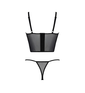 Комплект Passion KERRIA SET black, XXL/XXXL сітка+мереживо, бюстьє та стрінги