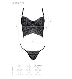 Комплект Passion KERRIA SET black, XXL/XXXL сітка+мереживо, бюстьє та стрінги