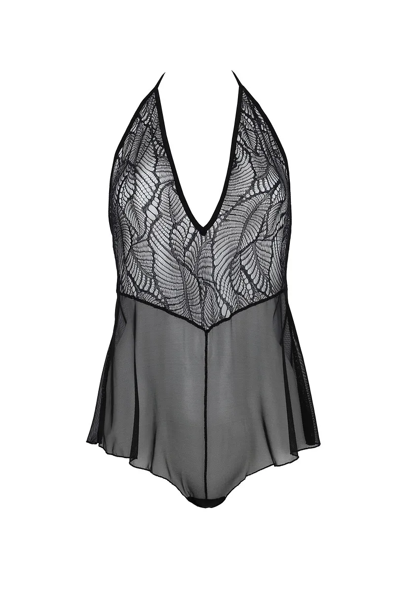 Боді Passion LEAFA BODY black S/M, на зав'язках, м'яка чашка, низ у вигляді шортиків