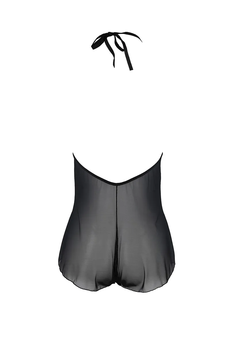 Боді Passion LEAFA BODY black S/M, на зав'язках, м'яка чашка, низ у вигляді шортиків