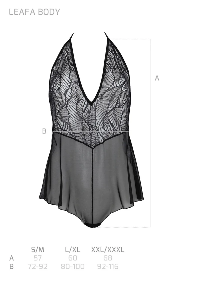 Боді Passion LEAFA BODY black S/M, на зав'язках, м'яка чашка, низ у вигляді шортиків