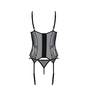Корсет Passion LEAFA CORSET black, XXL/XXXL, м'які чашки, затискачі для панчіх, стрінги в комплекті