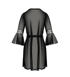 Пеньюар Passion LEAFA PEIGNOIR black, , довжина трохи вище коліна, широкі рукави, зав'язується на пояс