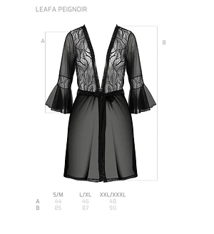 Пеньюар Passion LEAFA PEIGNOIR black, , довжина трохи вище коліна, широкі рукави, зав'язується на пояс