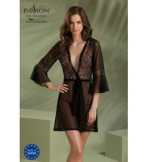 Пеньюар Passion LEAFA PEIGNOIR black, , довжина трохи вище коліна, широкі рукави, зав'язується на пояс