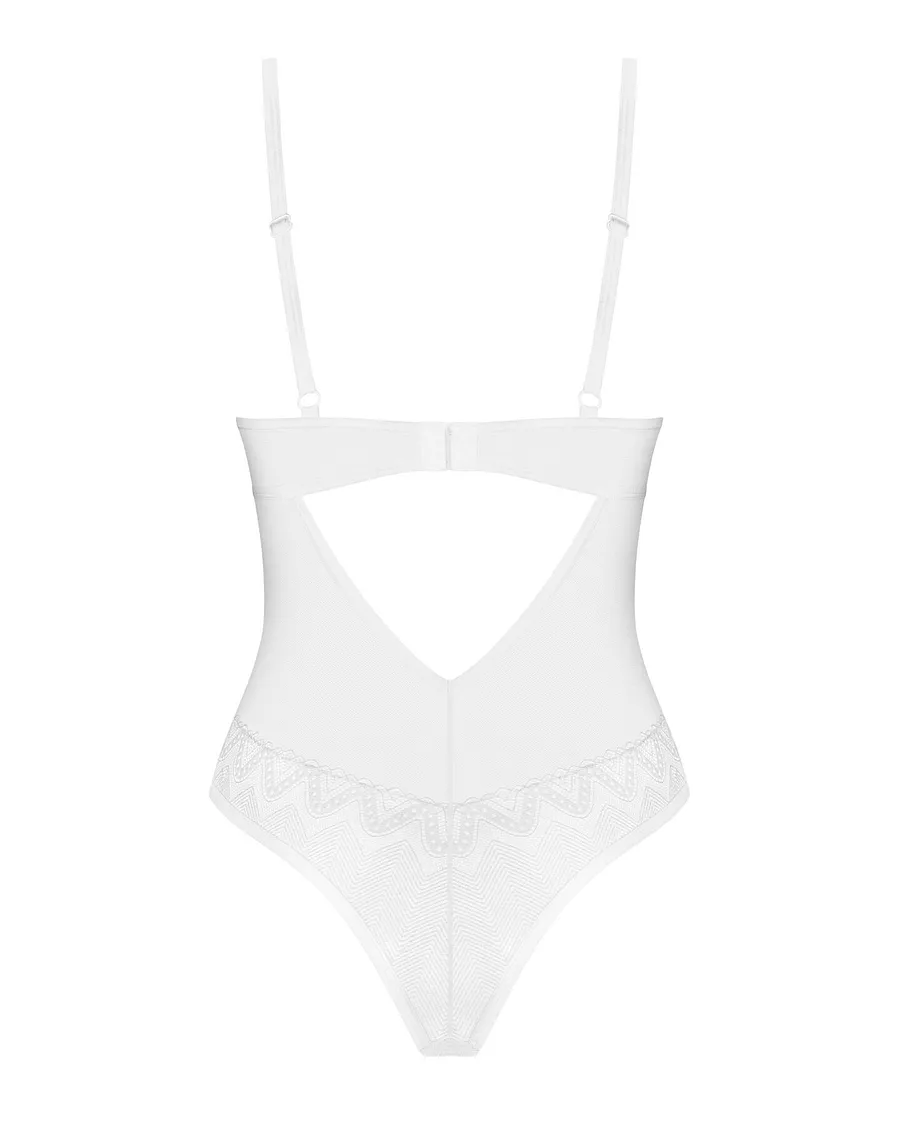 Боді Obsessive Alissium Teddy White, XL/2XL, ліф з м’якою чашкою, високі вирізи для ніг