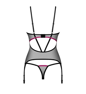 Корсет Obsessive Novenes corset & thong, , прозорий, відкрита спина, стрінги в комплекті