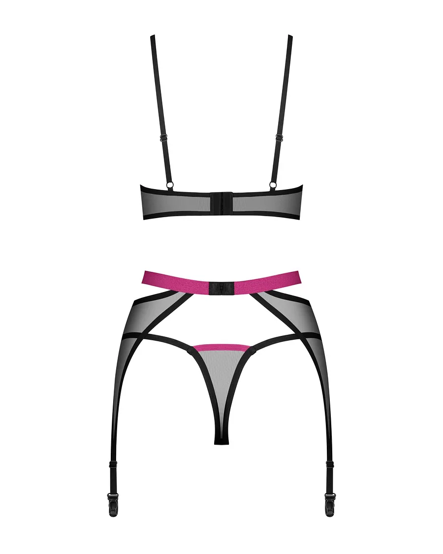 Комплект Obsessive Novenes 3-pcs set, , прозорий ліф на кісточках, стрінги, пояс