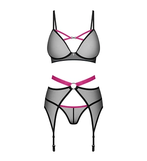 Комплект Obsessive Novenes 3-pcs set, , прозорий ліф на кісточках, стрінги, пояс