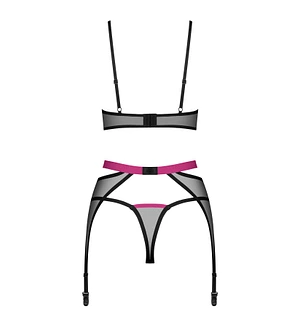 Комплект Obsessive Novenes 3-pcs set, , прозорий ліф на кісточках, стрінги, пояс