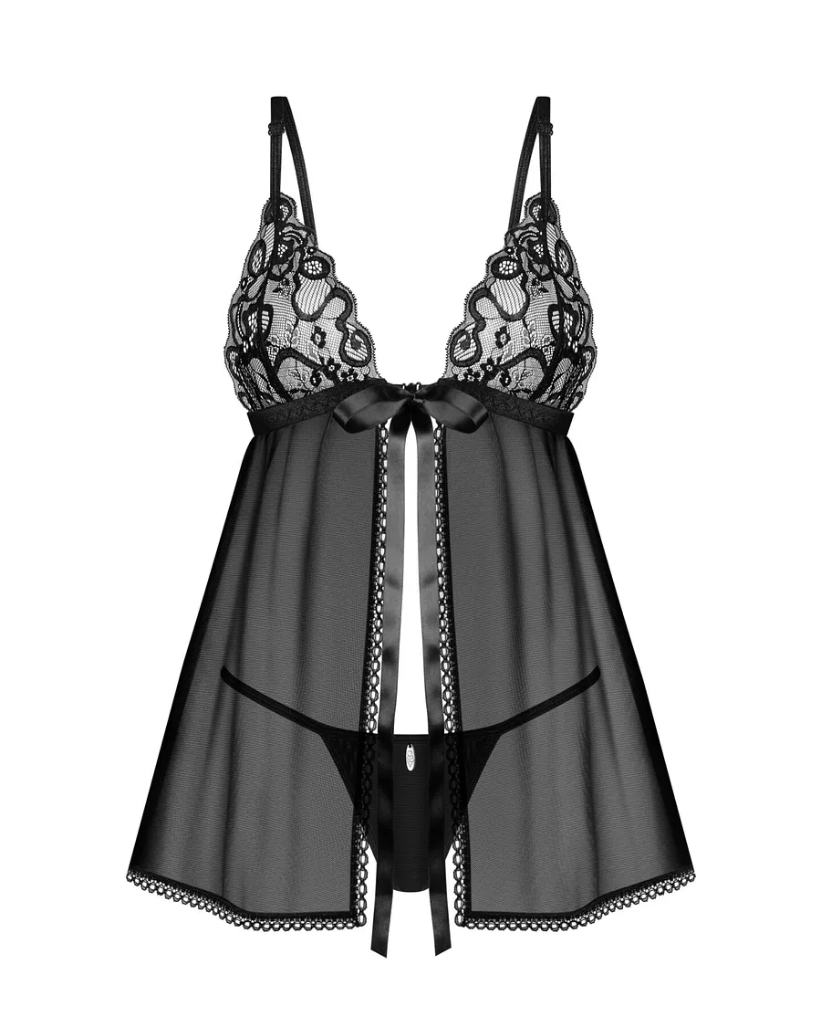 Сорочка бебі-дол Obsessive Blomentis babydoll & thong, , мереживний ліф, стрінги в комплекті