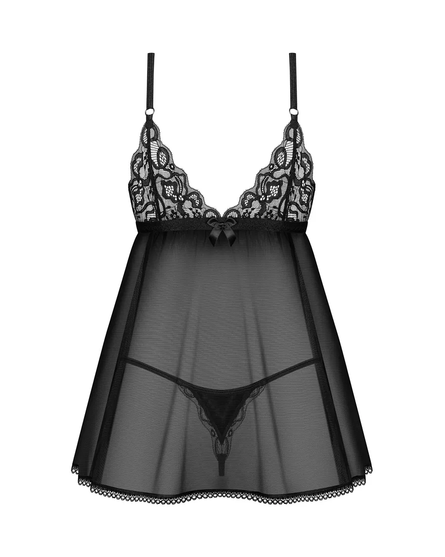Сорочка бебі-дол Obsessive Blomentis babydoll & thong, , мереживний ліф, стрінги в комплекті
