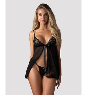 Сорочка бебі-дол Obsessive Blomentis babydoll & thong, , мереживний ліф, стрінги в комплекті