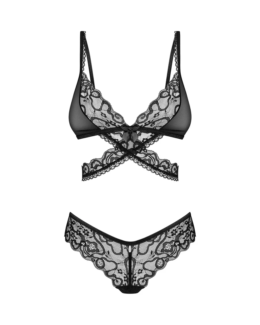 Комплект Obsessive Blomentis 2-pcs set, XL/2XL, мереживний, ліф із зав’язками на спині, трусики-сліпи